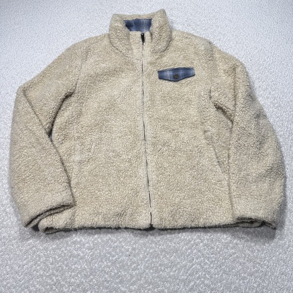 Pendleton Jacket Womens Large Beige Sherpa Fleece Lined Plaid Pocket Cozy Warm - Picture 1 of 10